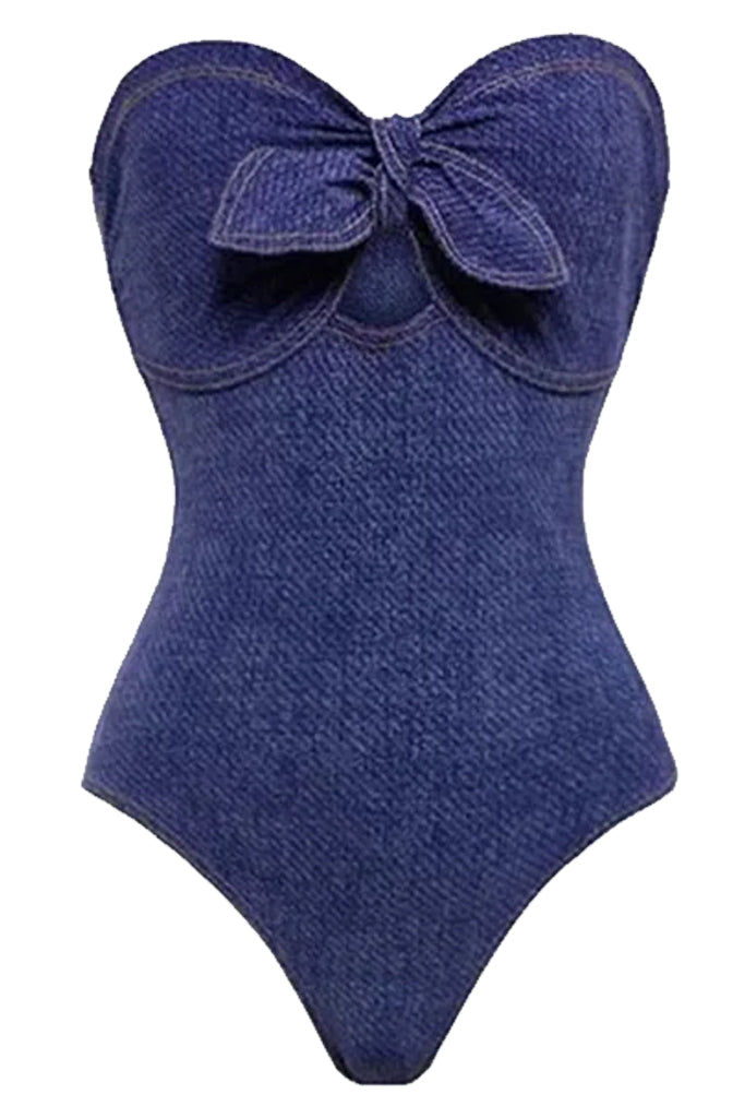 COCO FAREL Karsin Μπλε Ολόσωμο Μαγιό και Παρεό Φούστα | Γυναικεία Μαγιό Παρεό - Ολόσωμα - Swimwear | Karsin Blue One Piece Swimsuit with Pareo Skirt