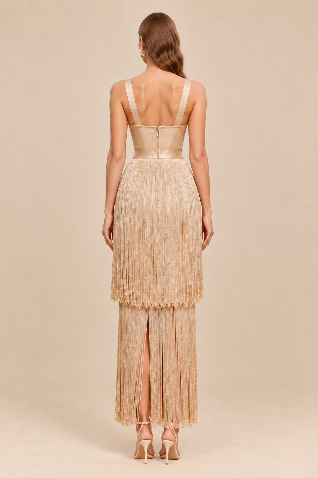 Amarante Bandage-stijl jurk met franjes