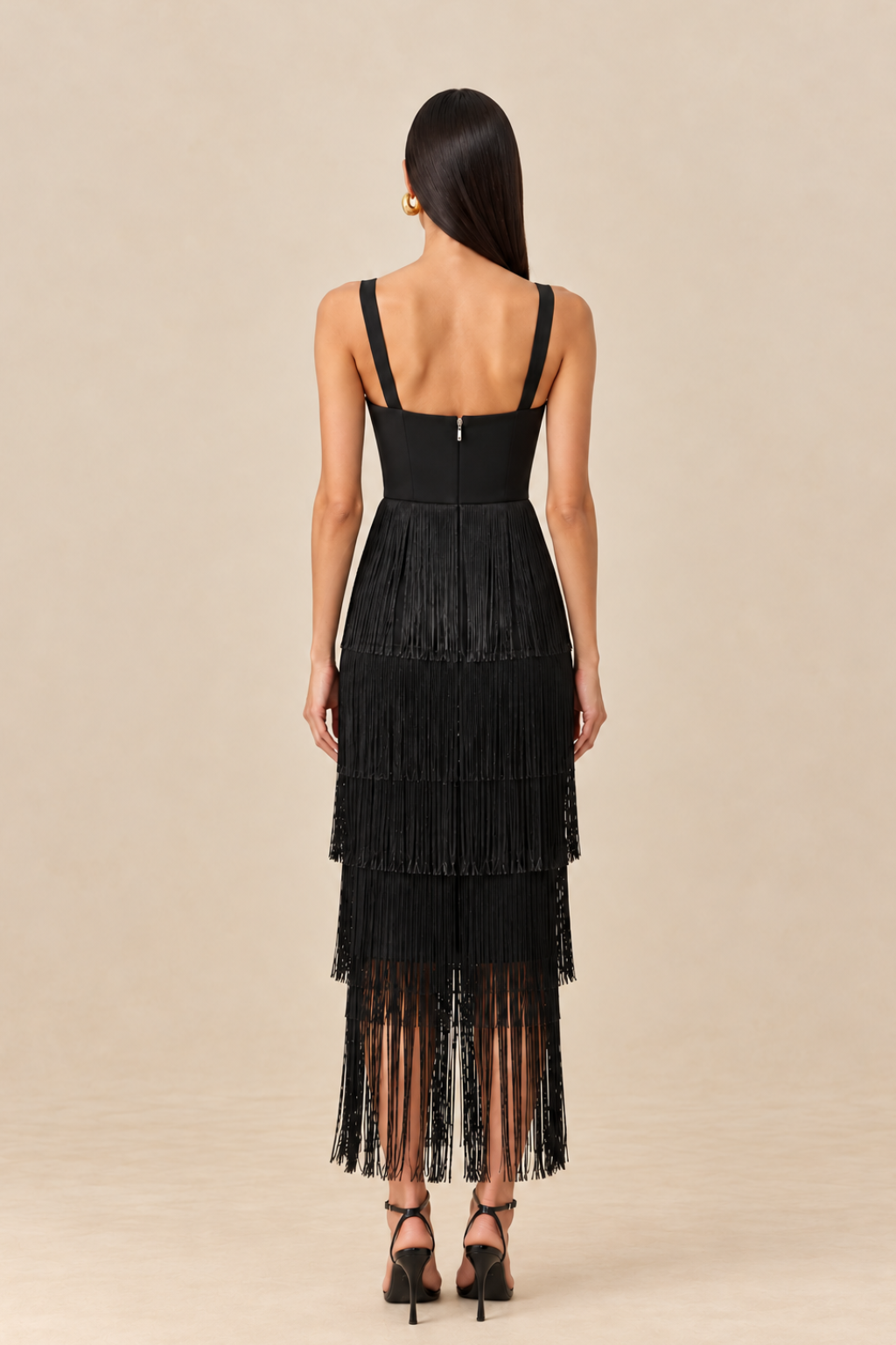 Minuit Elastische Bandage-jurk met franjes