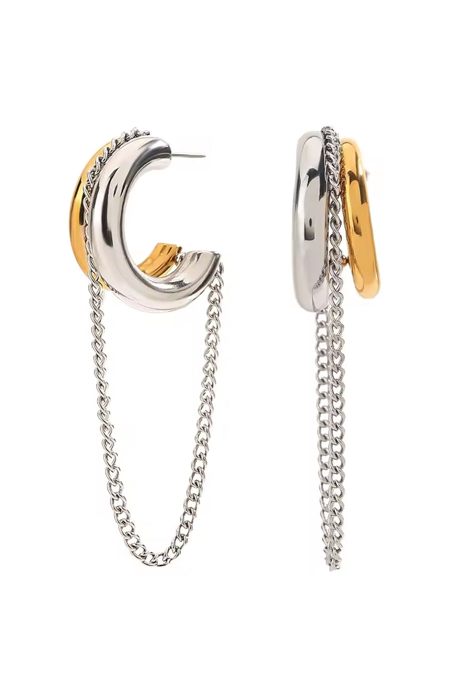 Maeline Σκουλαρίκια με Διπλό Κρίκο και Αλυσίδα | Κοσμήματα - Σκουλαρίκια - Jewelry Earrings | Maeline Chain Hoop Earrings