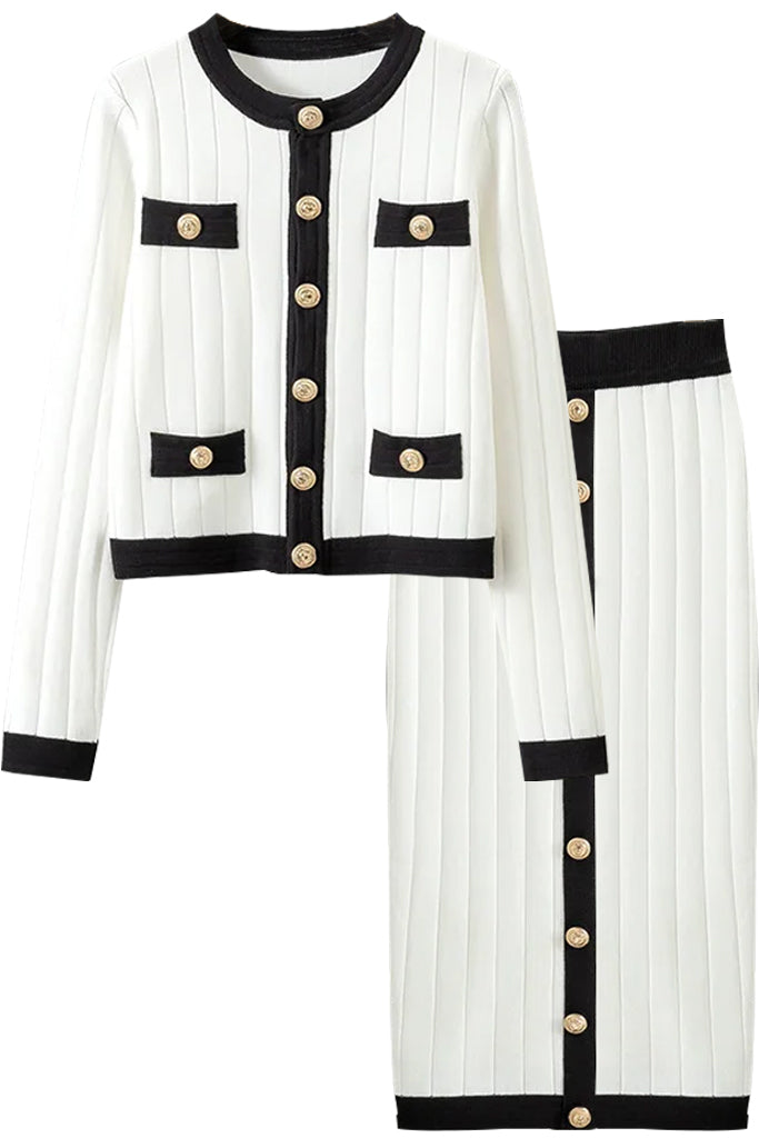 Salina set van gebreide jas en rok