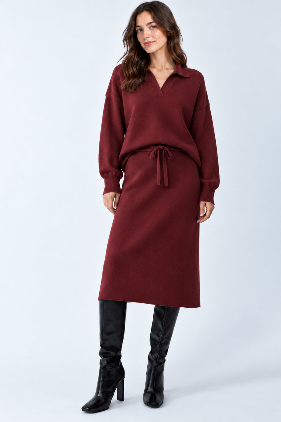Marlow Gebreide Set van Poloshirt en Midirok