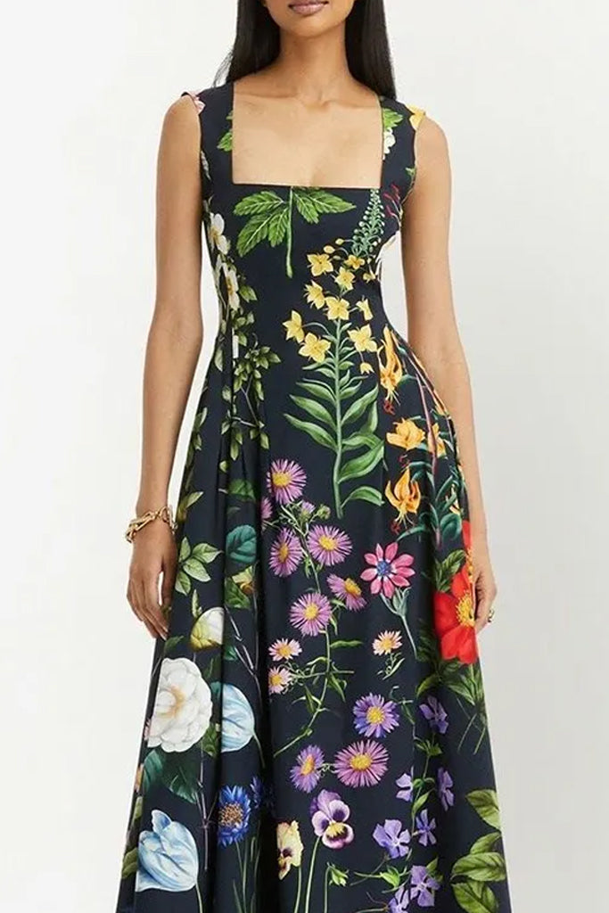 Zafira zwarte bloemen mouwloze jurk