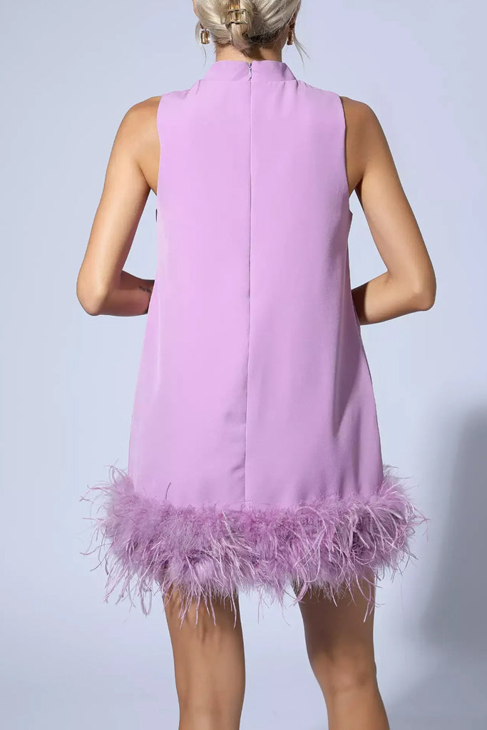 Otter Μωβ Μίνι Φόρεμα με Φτερά | Βραδινά Φορέματα Evening Dresses | Otter Purple Feather Mini Dress