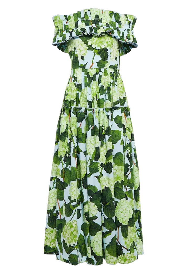 Torenvalk groene bloemen ruches jurk