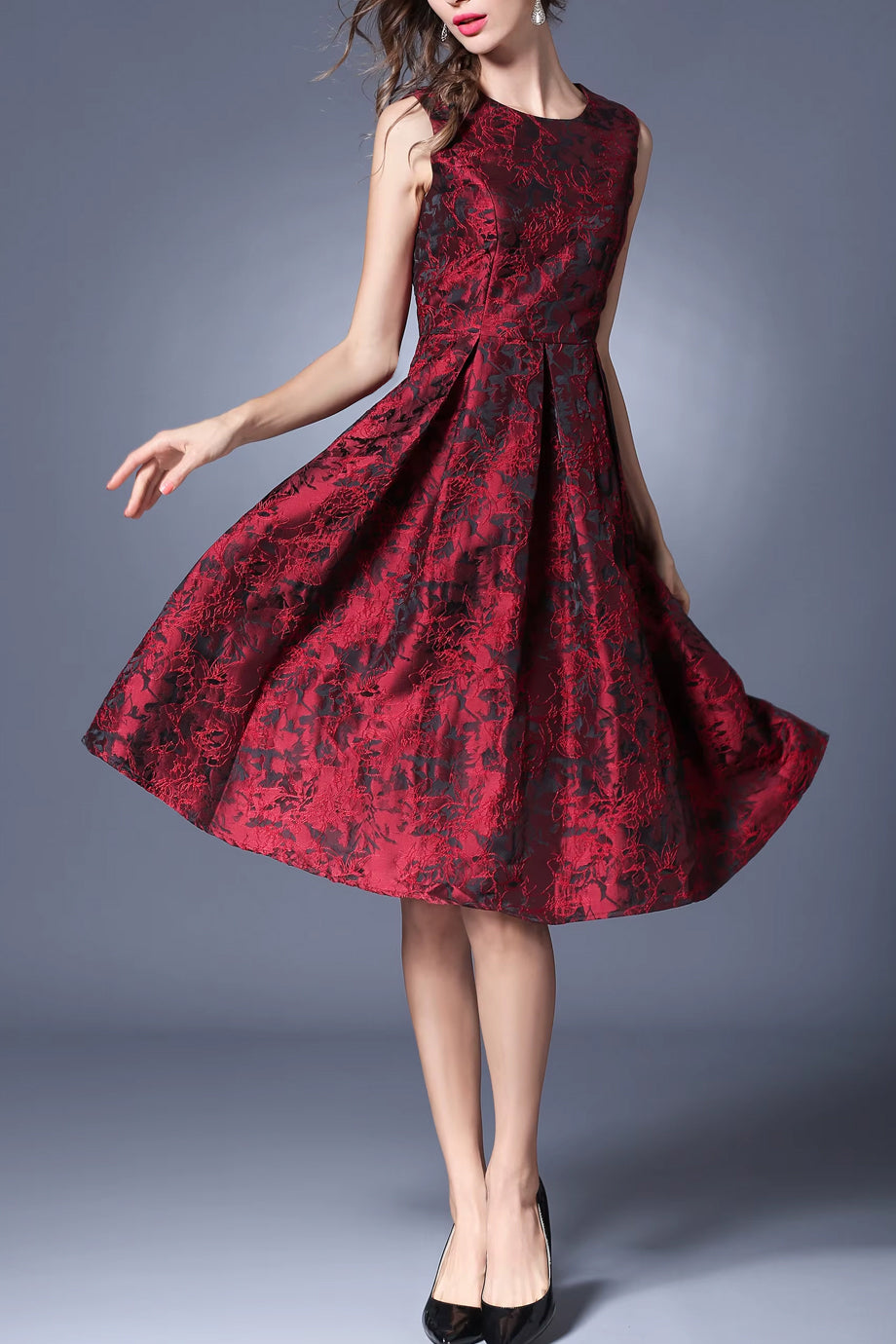 Rigel Mouwloze Jacquardjurk