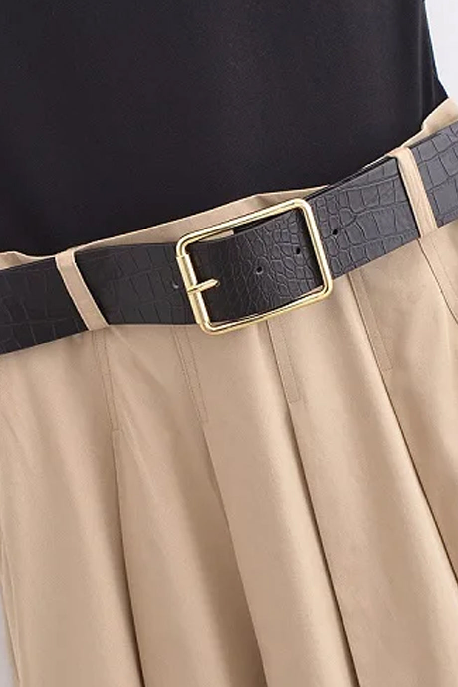 Terra Midi Jurk met Ceintuur en Geplooide Rok