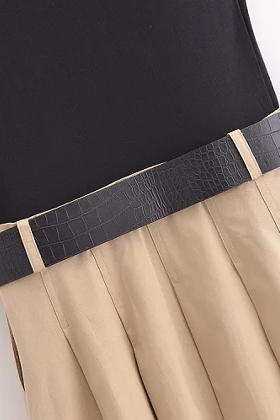Terra Midi Jurk met Ceintuur en Geplooide Rok