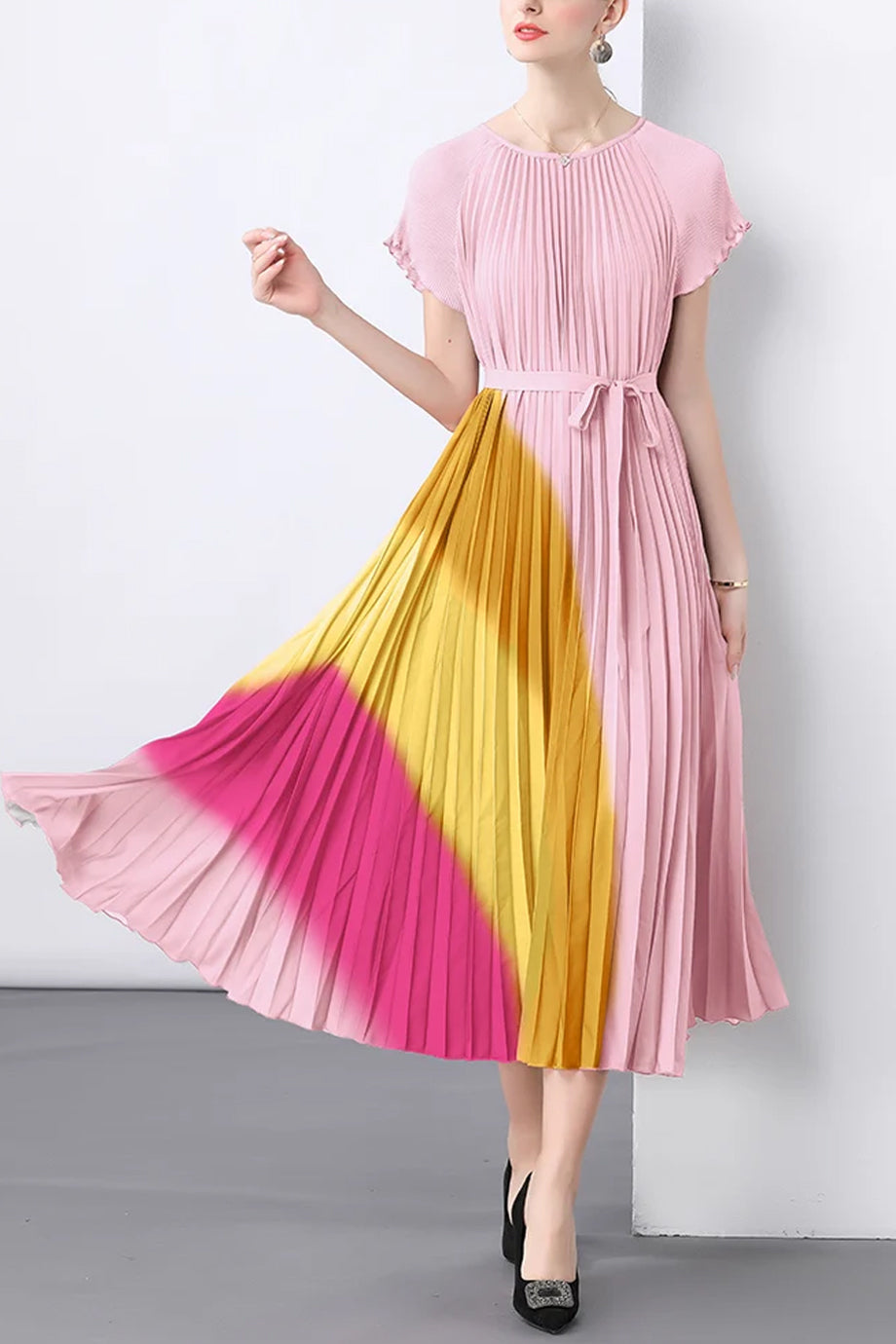 Solene Multicolor Geplisseerde Jurk