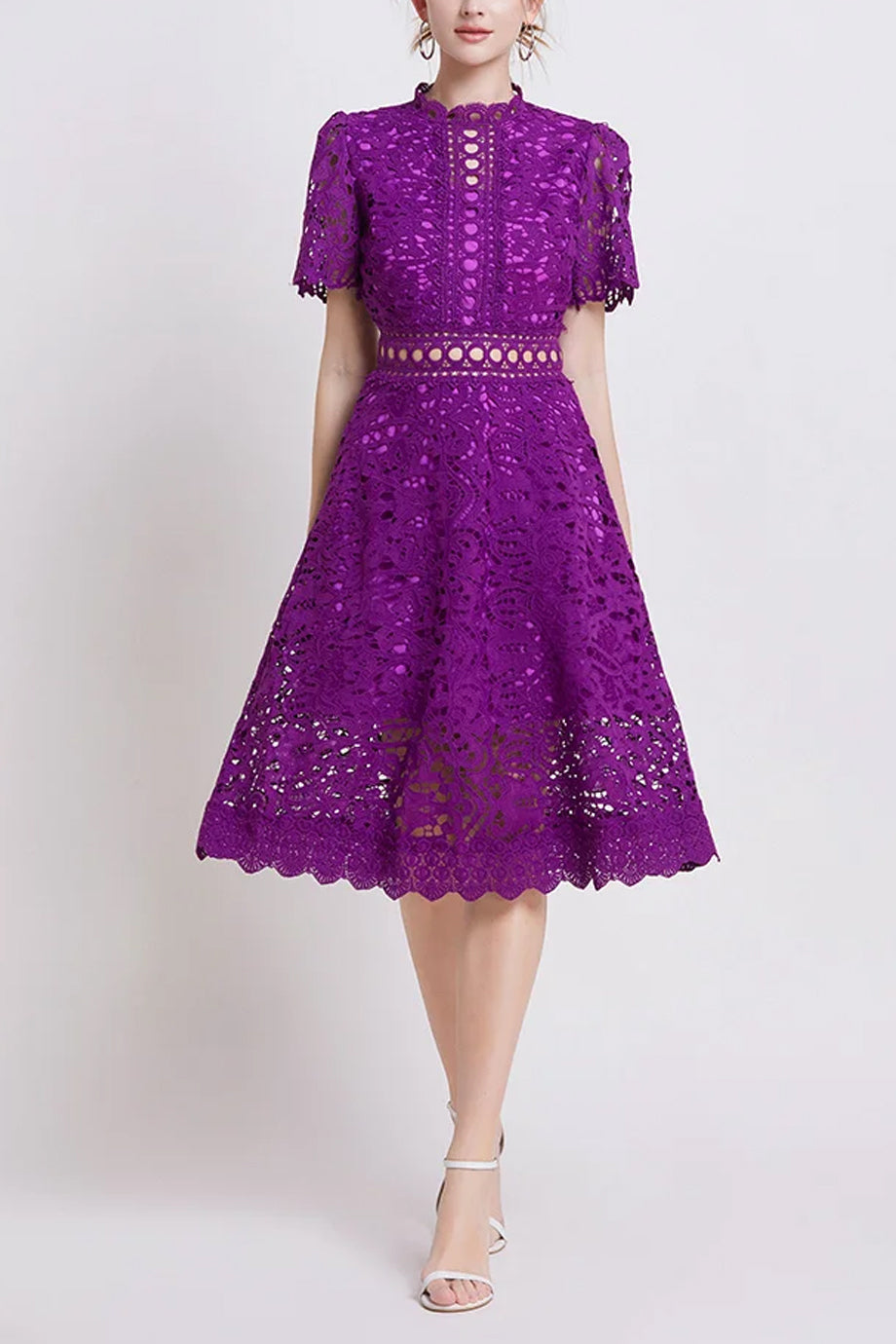 Theline Μίντι Φόρεμα από Δαντέλα με Κοντά Μανίκια | Φορέματα - Βραδινά- Evening Dresses | Theline Midi Lace Dress