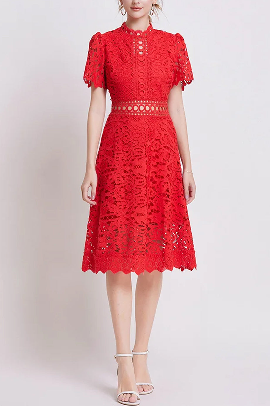 Theline Μίντι Φόρεμα από Δαντέλα με Κοντά Μανίκια | Φορέματα - Βραδινά- Evening Dresses | Theline Midi Lace Dress