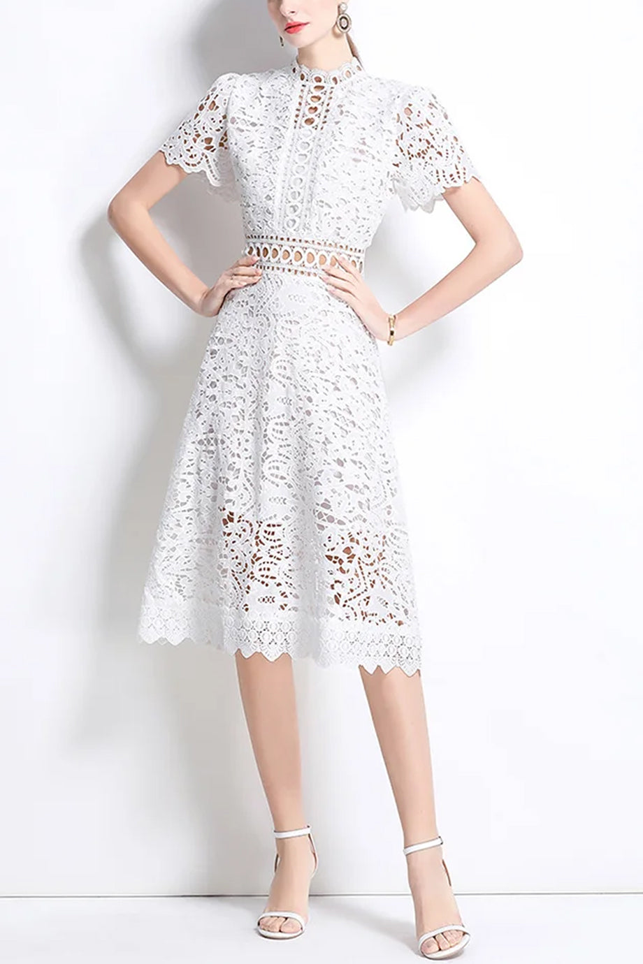 Theline Μίντι Φόρεμα από Δαντέλα με Κοντά Μανίκια | Φορέματα - Βραδινά- Evening Dresses | Theline Midi Lace Dress