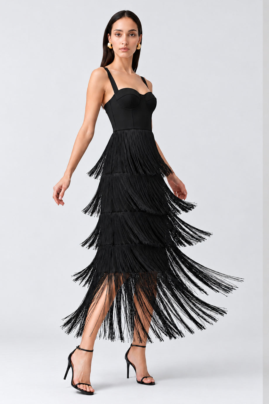 Minuit Black Bandage Dress with Fringes