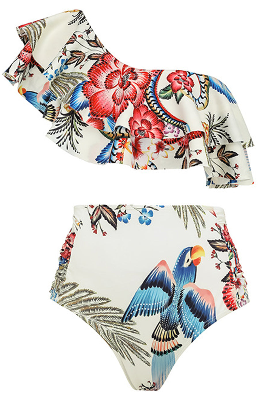 Renzo geprinte ruche bikini