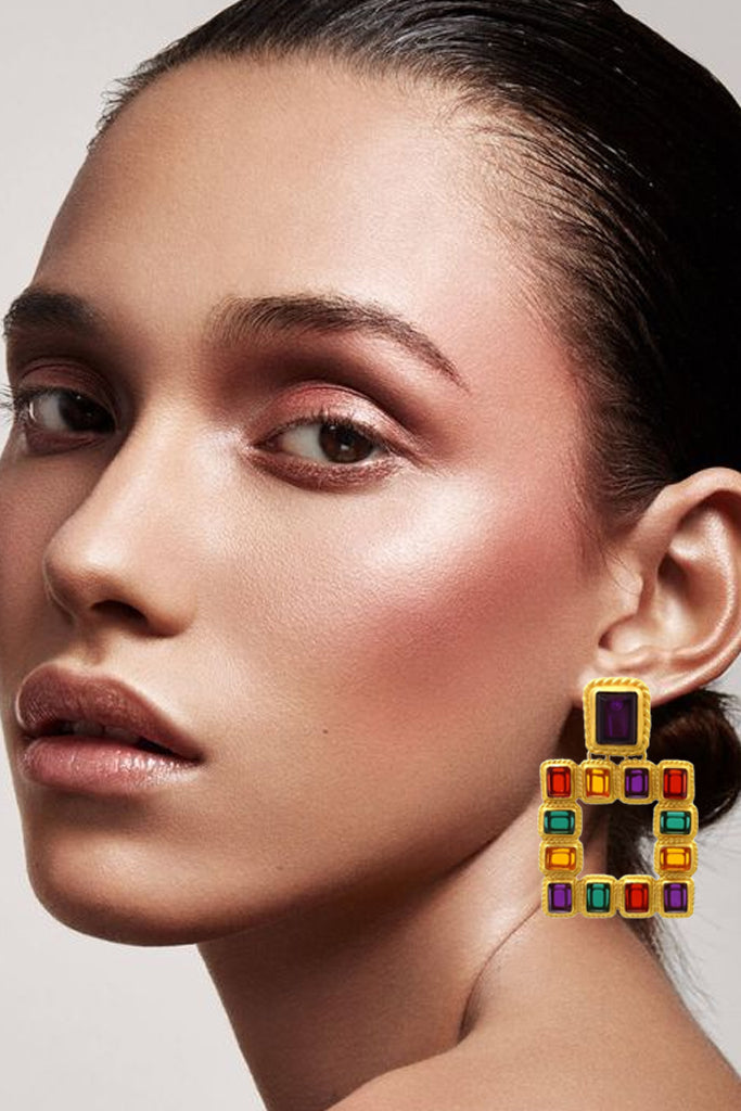 Roxanne Gouden Oorbellen met Veelkleurige Kristallen