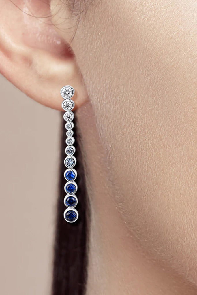 Taylor Long zilveren oorbellen met kristallen en blauwe spinel edelstenen