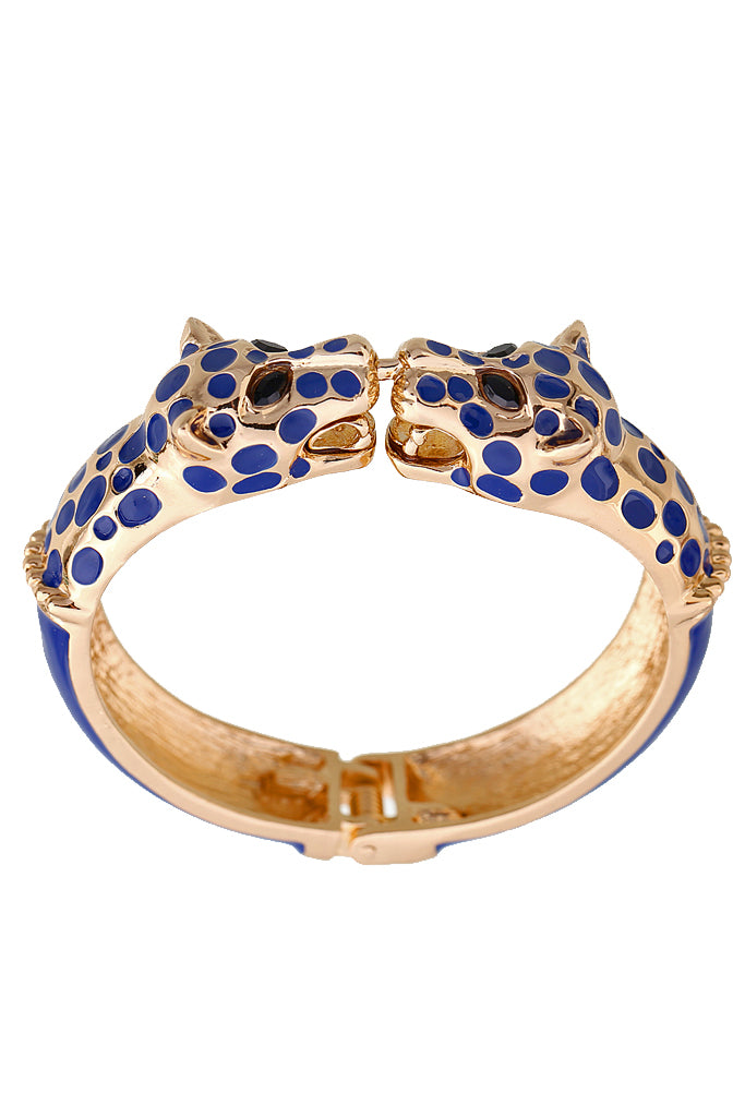 Kussende luipaarden blauwe handboei armband