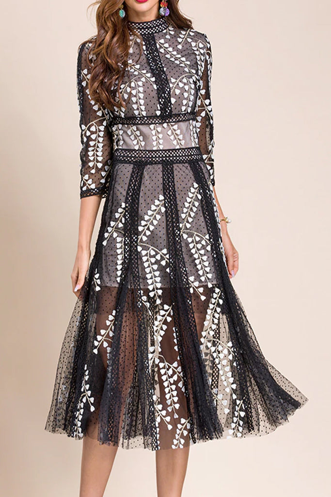 Valeriya Μαύρο Φόρεμα με Δαντέλα και Τούλι | Γυναικεία Ρούχα - Φορέματα