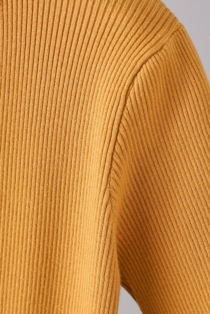 Iska Μουσταρδί Εφαρμοστό Πλεκτό Φόρεμα με Κοντά Μανίκια | Γυναικεία Ρούχα - Φορέματα - Πλεκτά | Iska Mustard Knit Fit Midi Dress with Short Sleeves