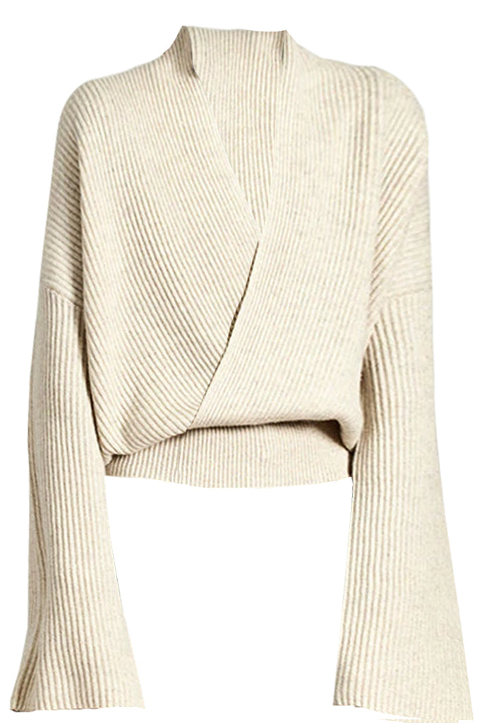 Μπεζ Σταυρωτό Πουλόβερ | Γυναικεία Ρούχα - Πουλόβερ