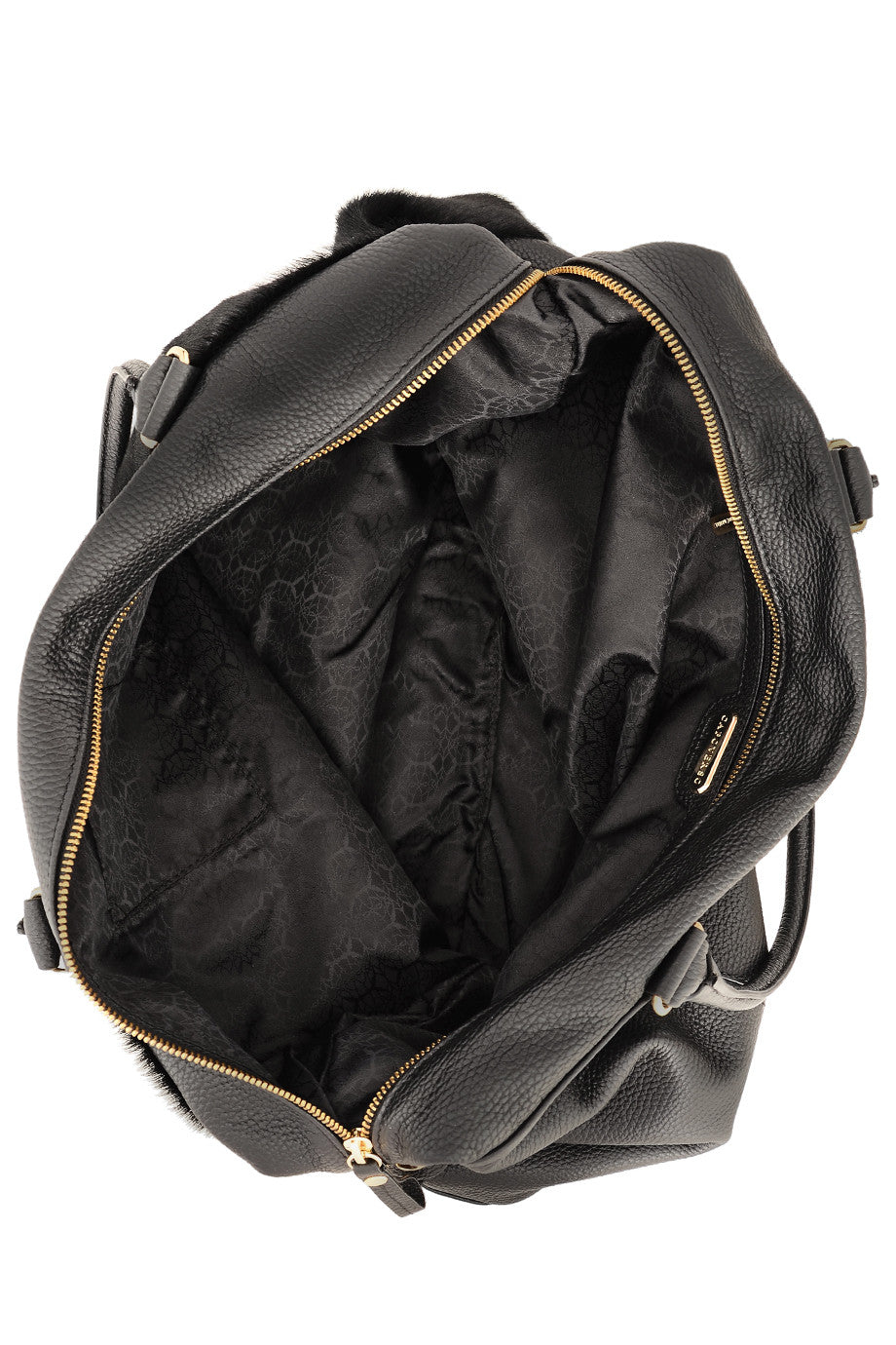 CAPOVERSO CAVALLINO Zwarte leren tas met ponyhaar
