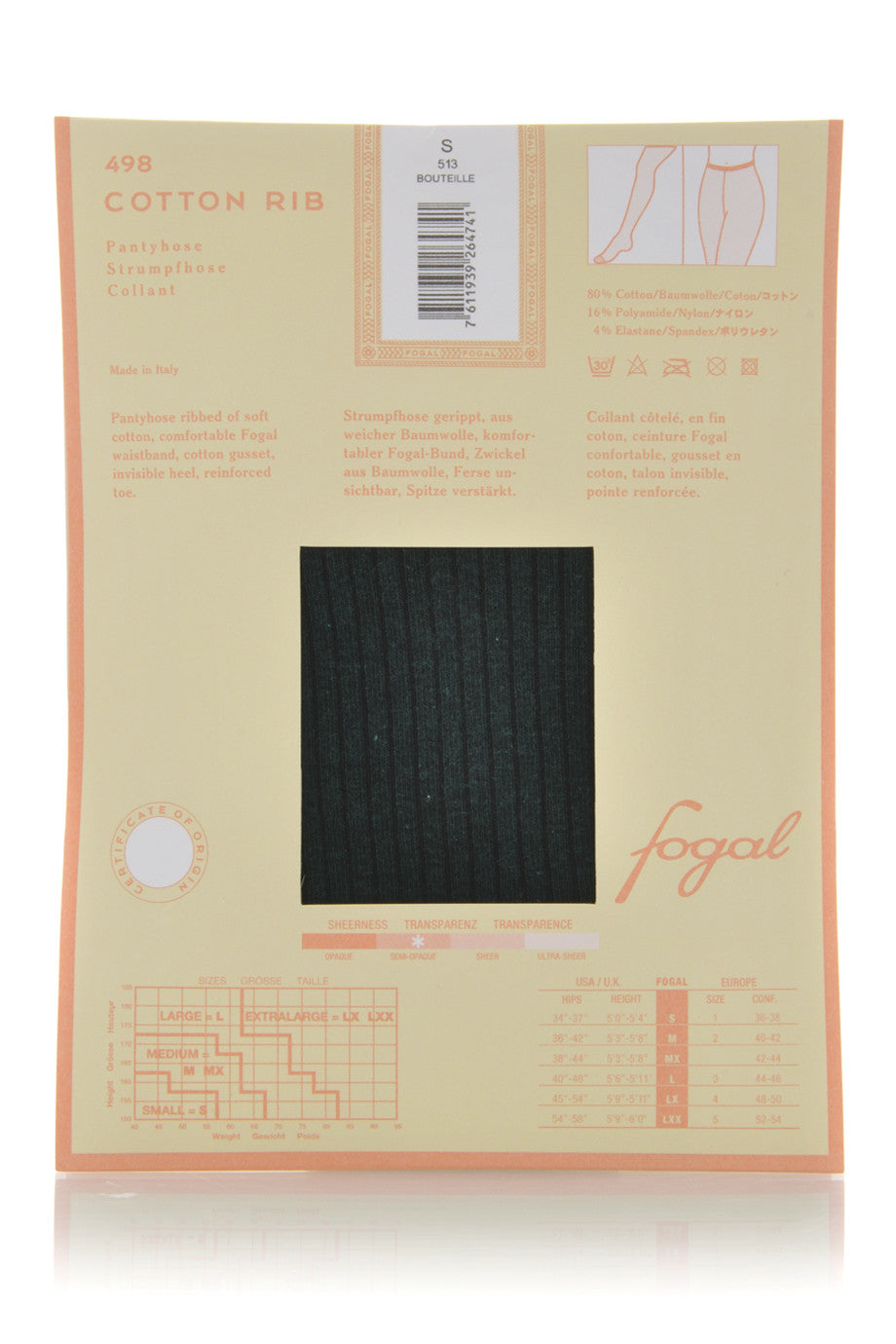 FOGAL 498 COTTON RIB 120 bruin gestreepte panty