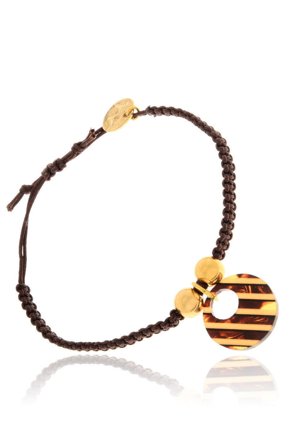 Καφέ Βραχιόλι με Στρογγυλλό Στοιχείο - Mancoti | Κοσμήματα