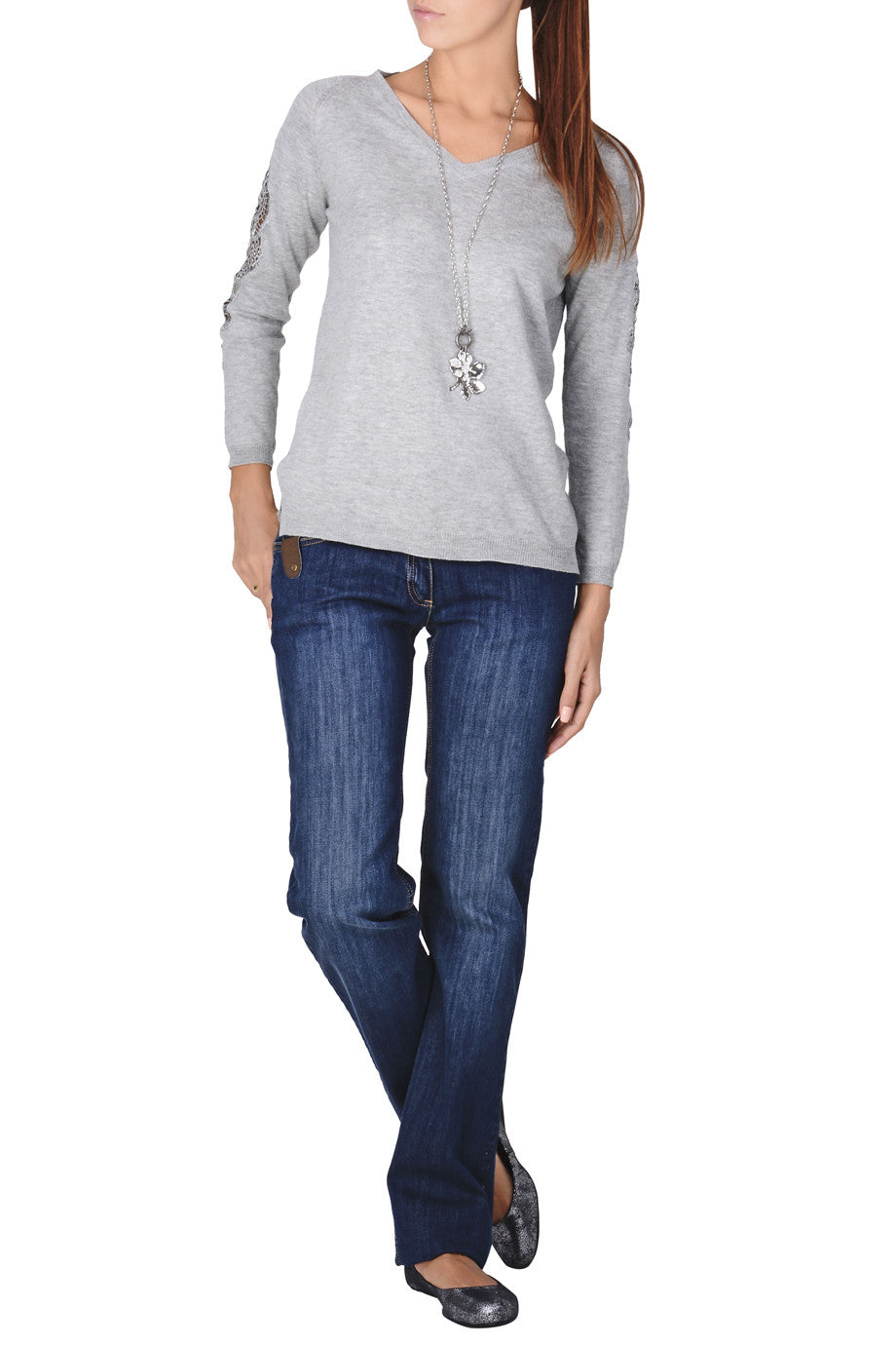 Γκρι Μπλούζα με Δαντέλα | Γυναικεία Ρούχα