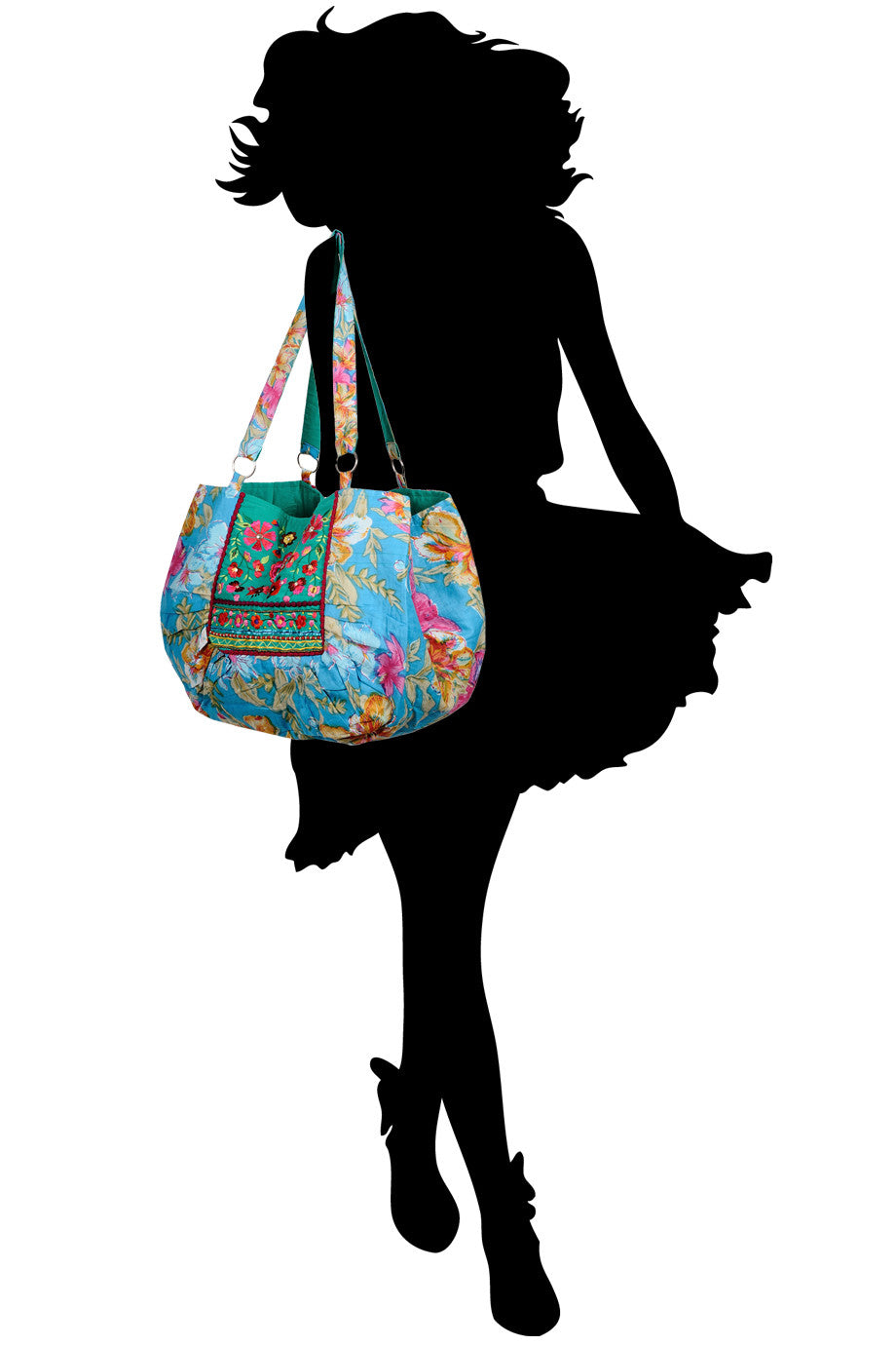 MANOUCHE Blauwe tas met bloemen