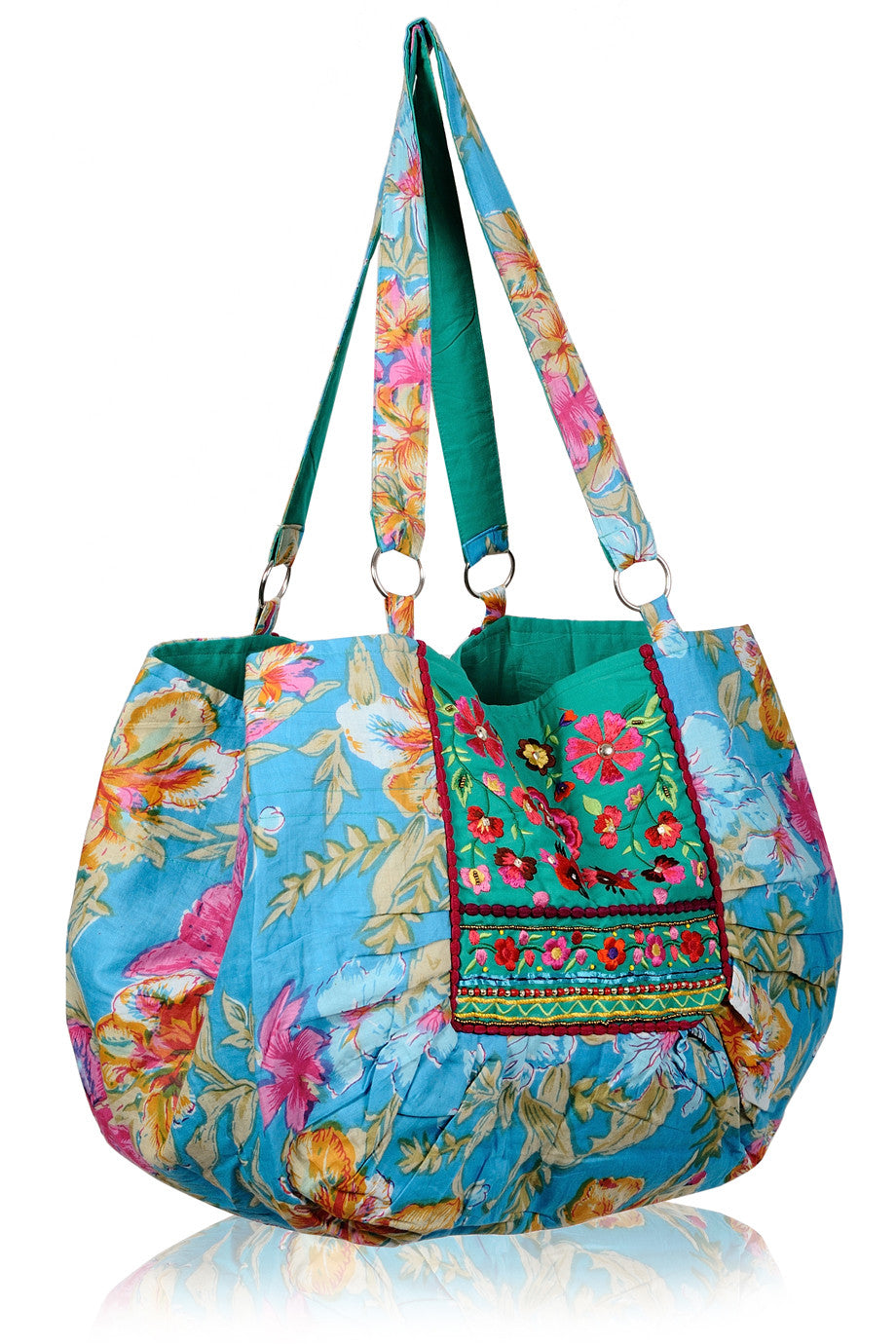 MANOUCHE Blauwe tas met bloemen