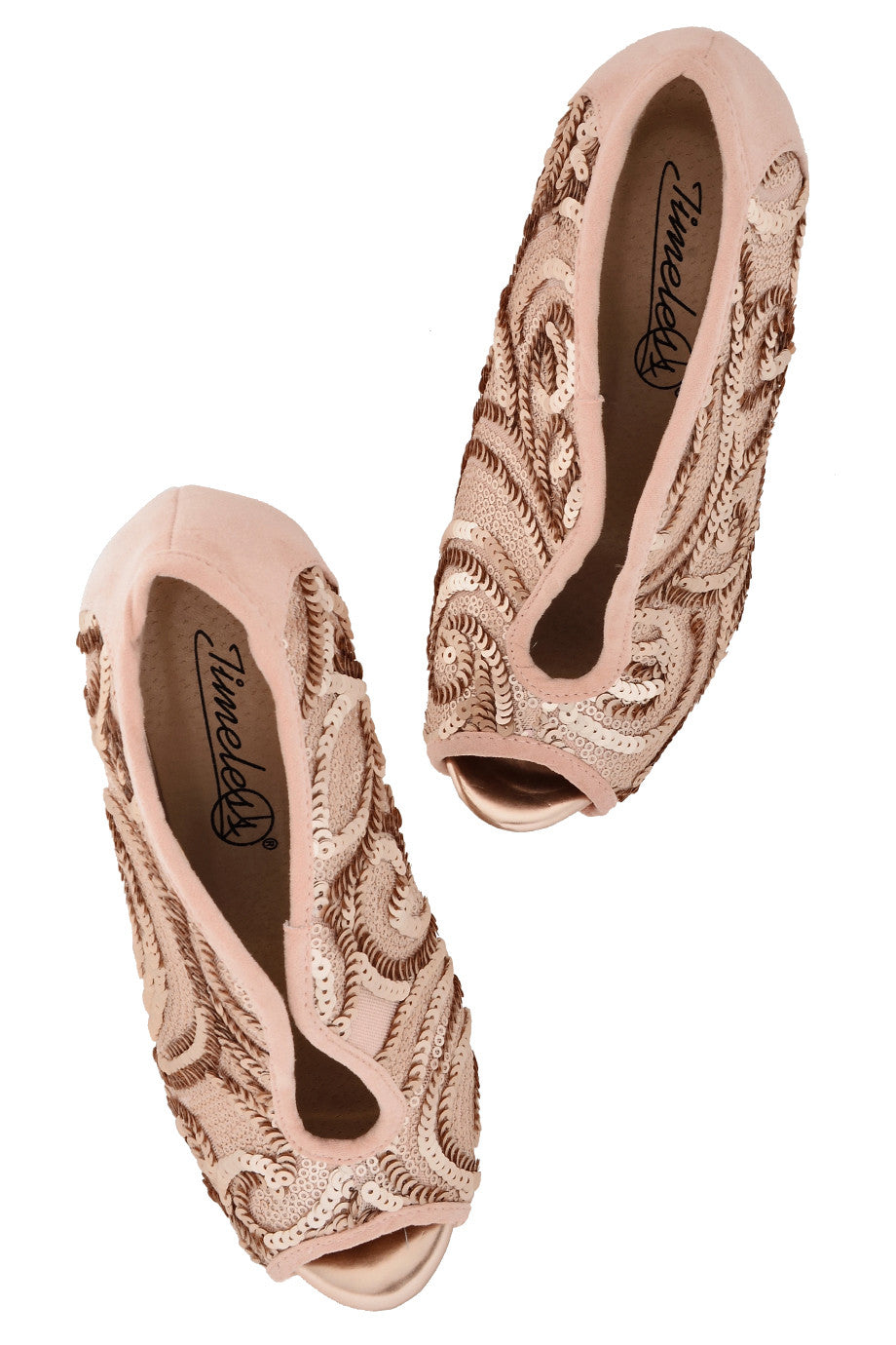 Μπεζ Γόβες με Παγιέτες | Γυναικεία Παπούτσια