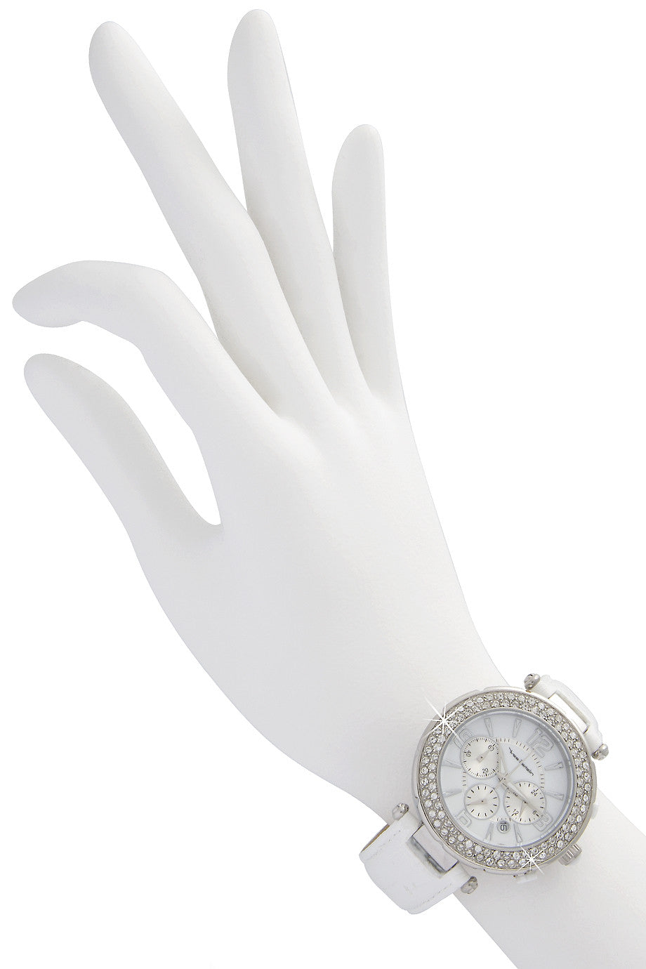 SUIR wit lederen chronograafhorloge met kristallen