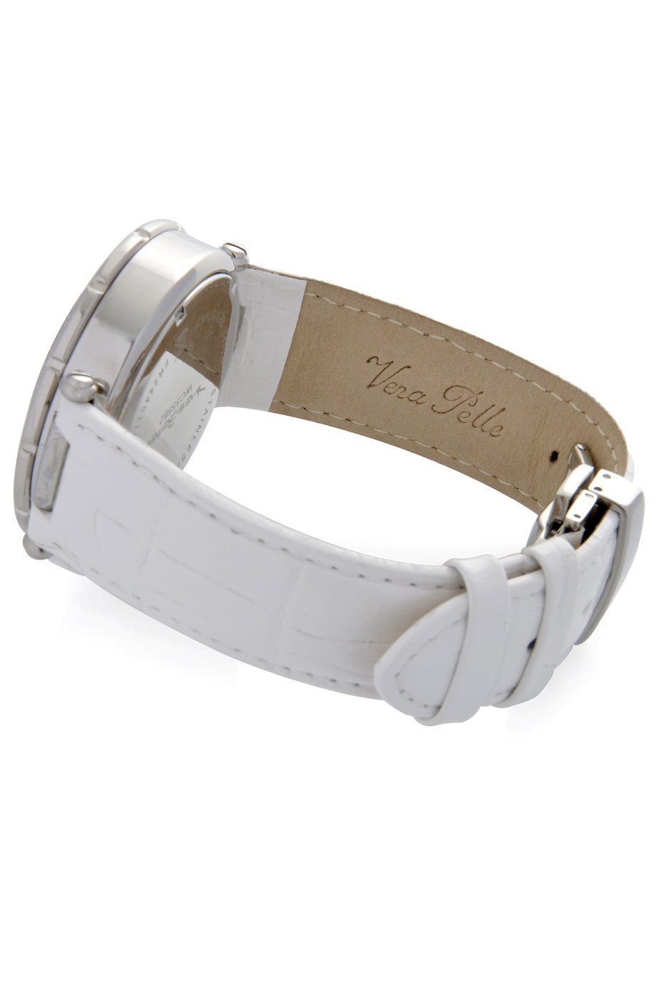 SUIR wit lederen chronograafhorloge met kristallen