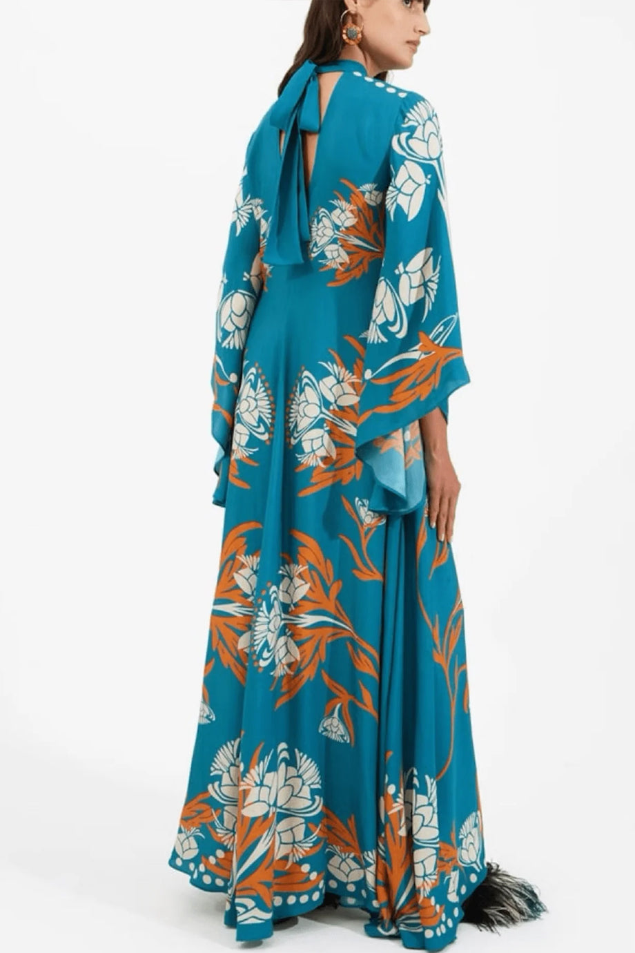 Thalira Μάξι Εμπριμέ Φόρεμα Καφτάνι με Μανίκια Καμπάνα | Καφτάνια Κιμονό Ριχτά Φορέματα - Beachwear - Loungewear | Thalira Maxi Printed Kaftan Dress with Bell Sleeves
