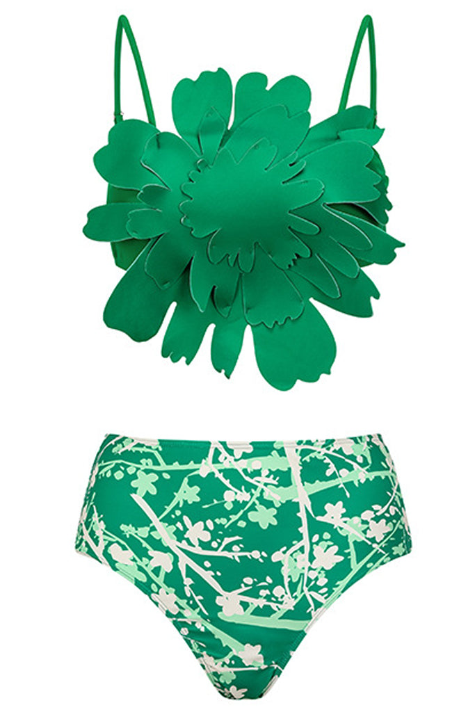 Emeraldy Πράσινο Μπικίνι Μαγιό | Γυναικεία Μαγιό - Μπικίνι | Emeraldia Green Bikini with Flower and Pareo Set 
