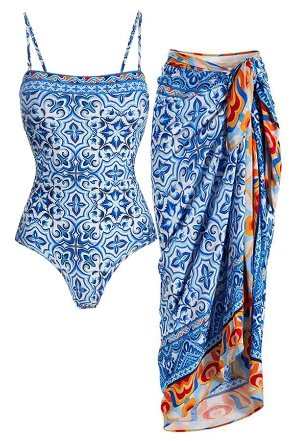 Amalfi Azul Eendelige badpak- en pareoset