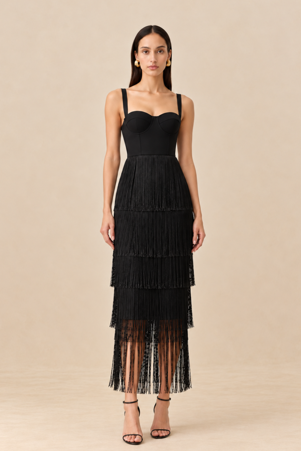 Minuit Elastische Bandage-jurk met franjes