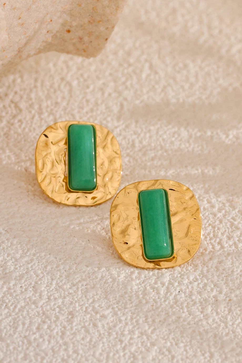 Evaris Χρυσά Σκουλαρίκια με Πράσινο Αχάτη | Σκουλαρίκια - Earrings | Evaris Green Agate Stud Earrings
