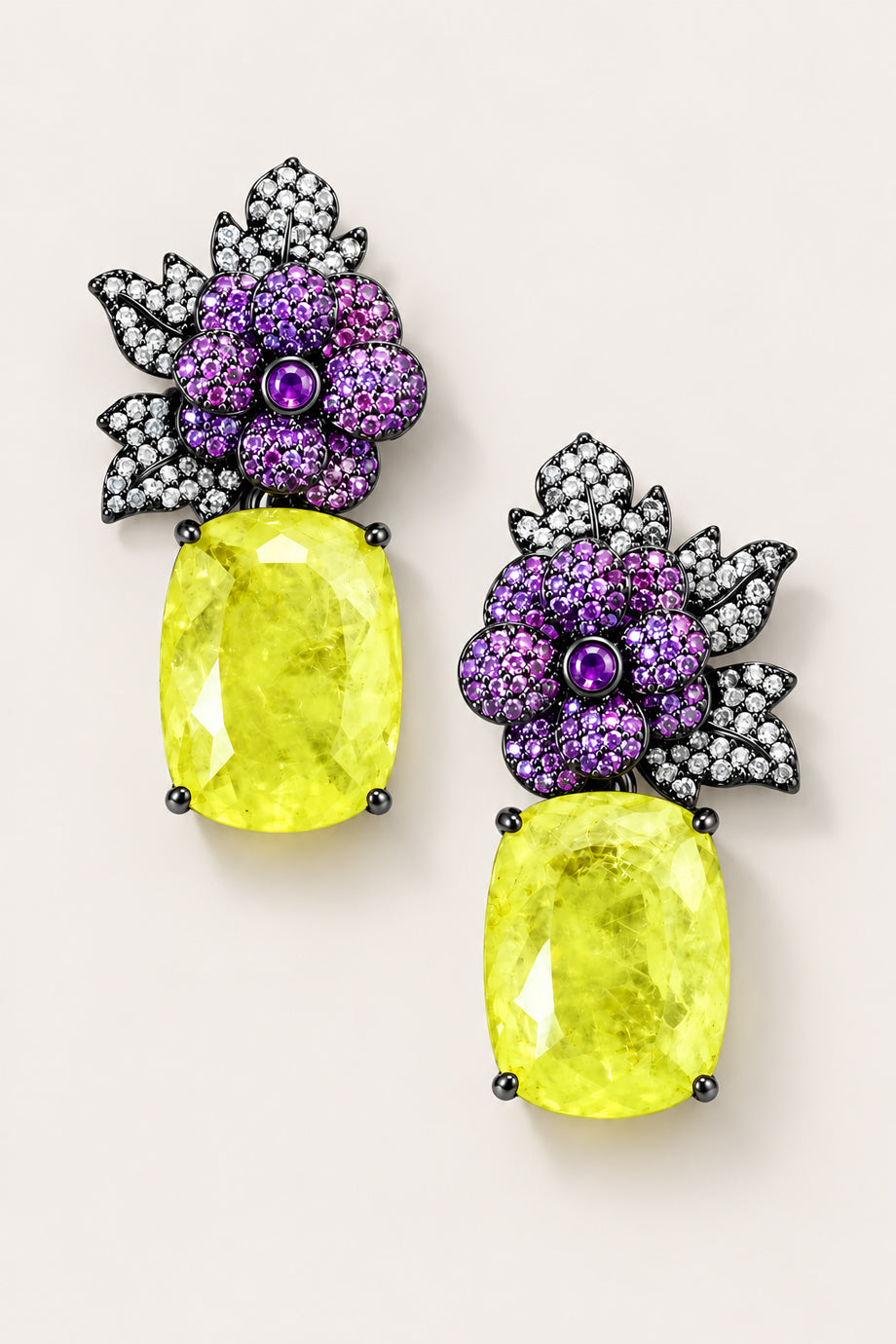 Violet Citron Oorbellen met Kristallen