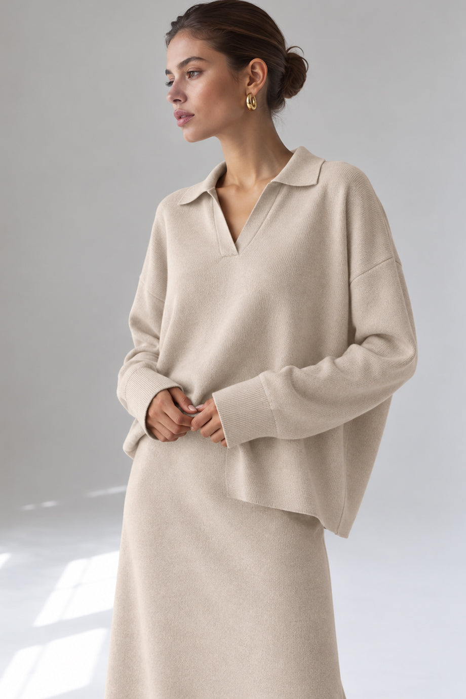 Marlow Gebreide Set van Poloshirt en Midirok