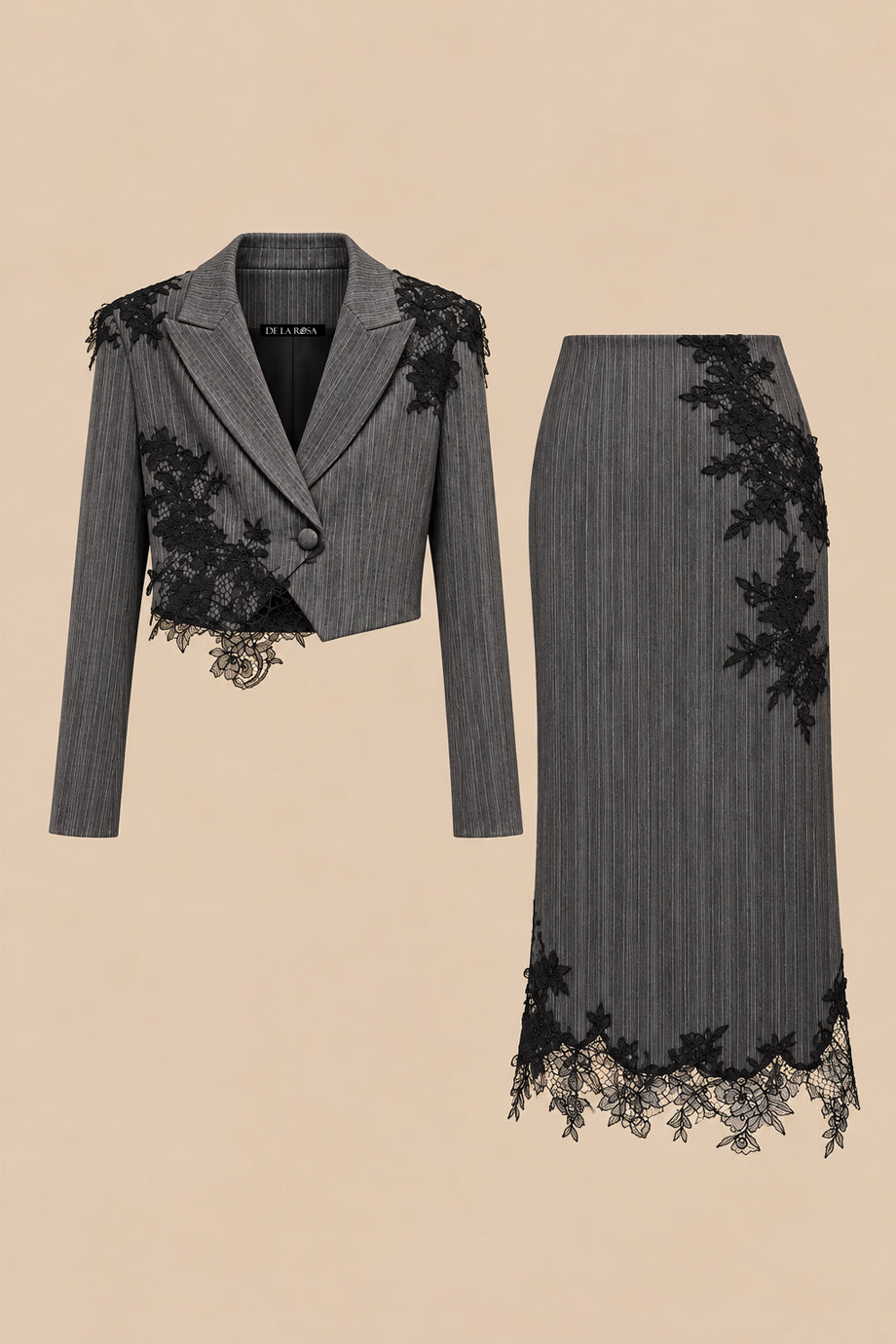 Valenne Σετ Σακάκι και Mίντι Φούστα με Δαντέλα | Σετ Ρούχων - Clothing Sets | Valenne Blazer and Skirt Set with Lace Details