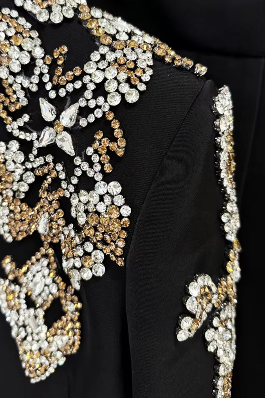Vespera Zwarte Set Blazer & Pantalon met Kristallen Details