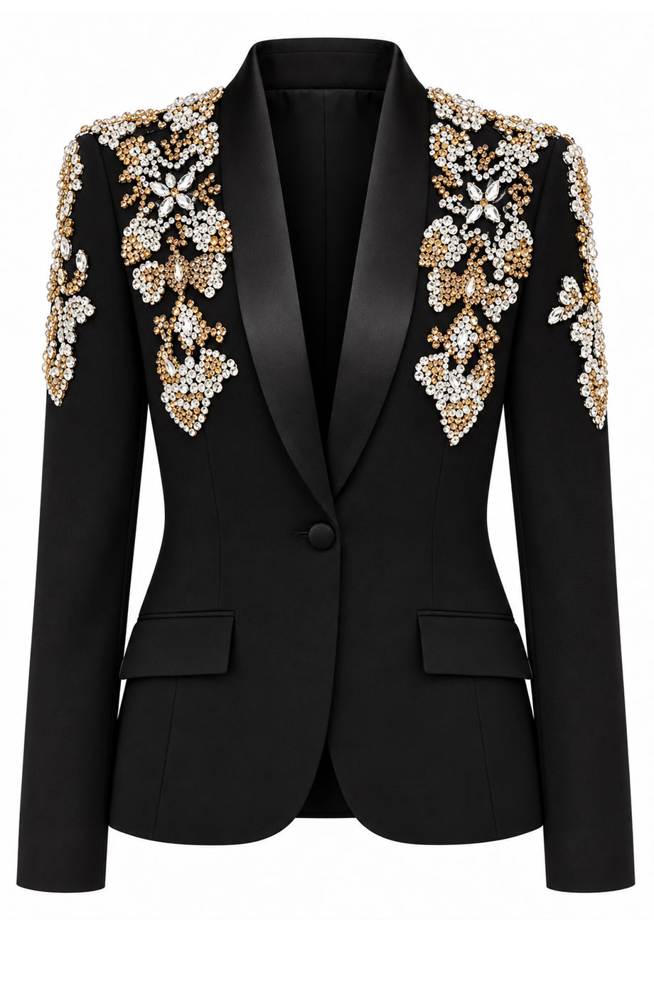 Vespera Zwarte Set Blazer & Pantalon met Kristallen Details