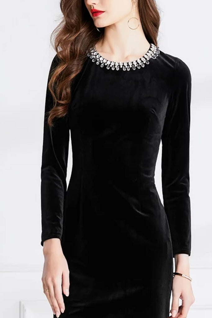 Edda Black Velvet Dress with Crystals