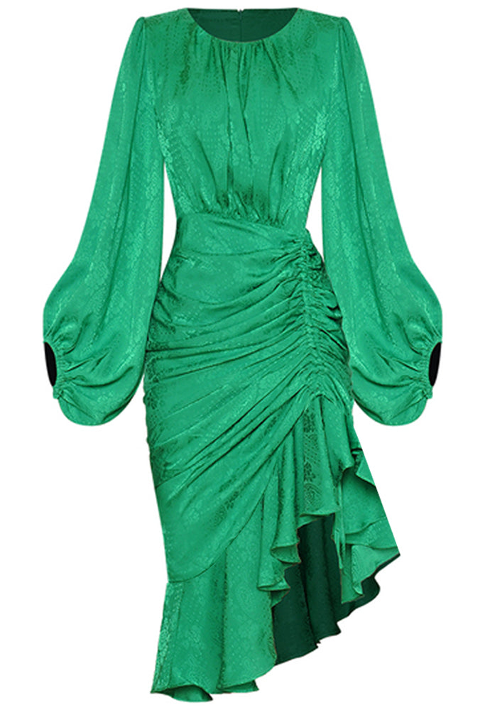 Amarante groene asymmetrische jurk