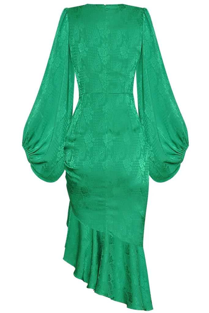 Amarante groene asymmetrische jurk