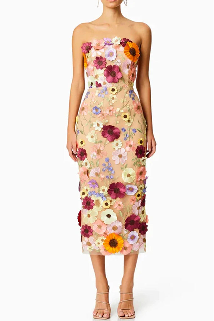 Fioretta bloemen strapless jurk