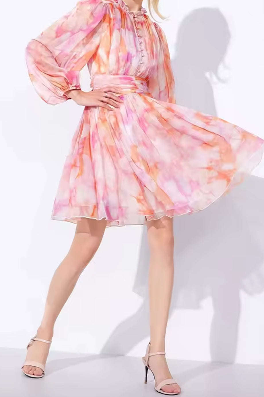 Linea Πολύχρωμο Σιφόν Φόρεμα | Φορέματα - Dresses | Linea Lantern Sleeve Printed Chiffon Dress