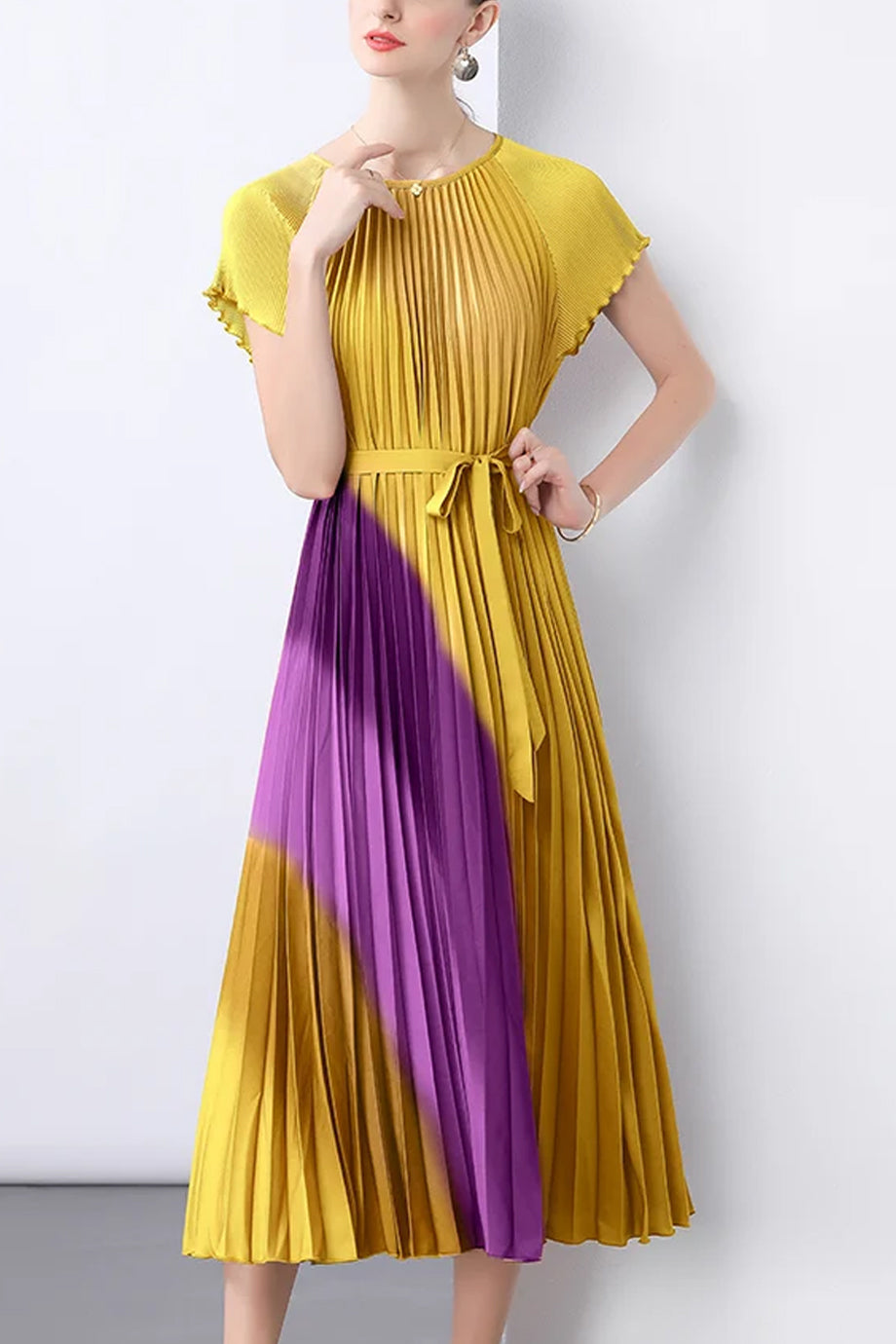 Solene Multicolor Geplisseerde Jurk