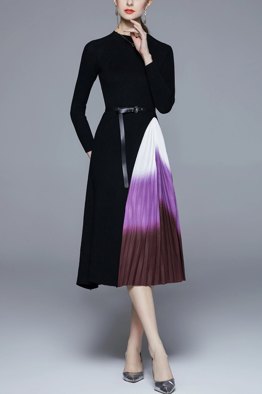 Elviane Jurk met Ombre-effect en Plissé Rok